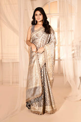 Silver Grey Banarasi Tissue Handloom Sarees
